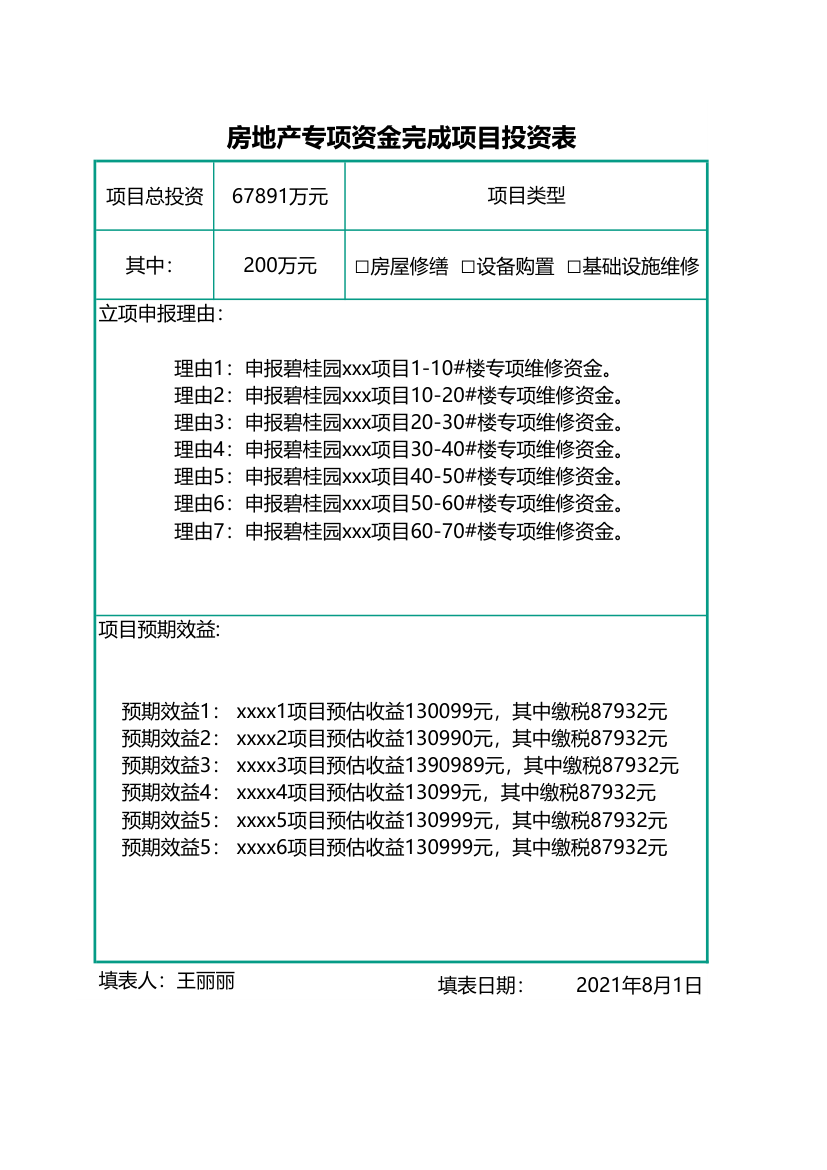 房地产专项资金完成项目投资表.xlsx第1页