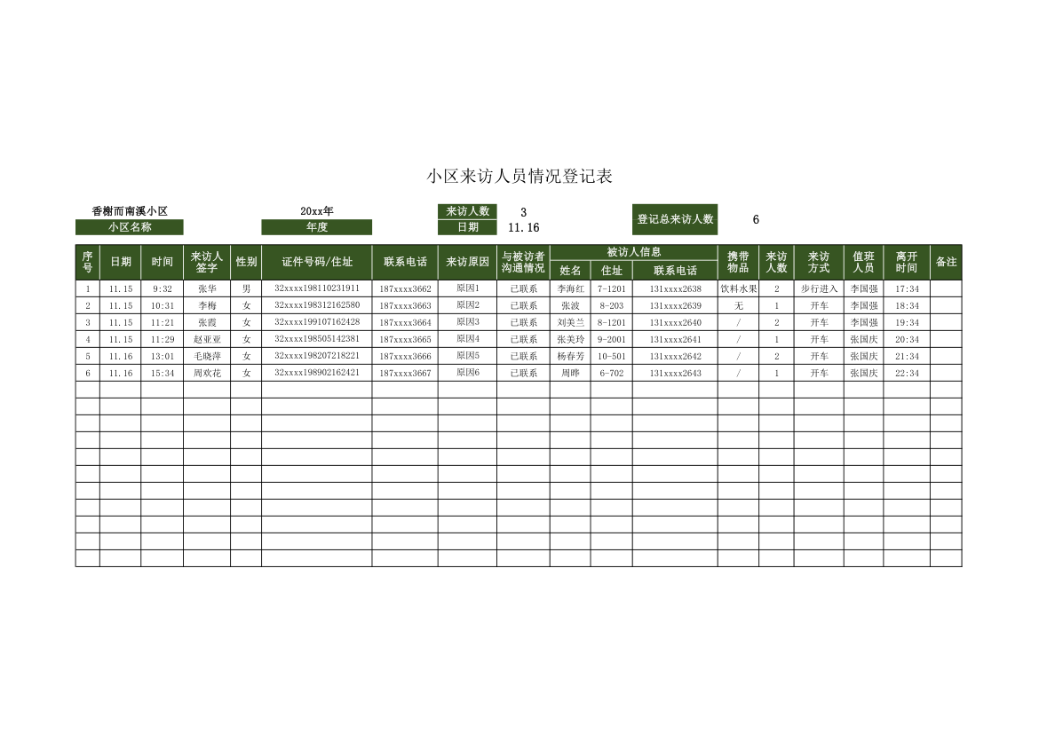 小区来访人员情况登记表.xlsx第1页