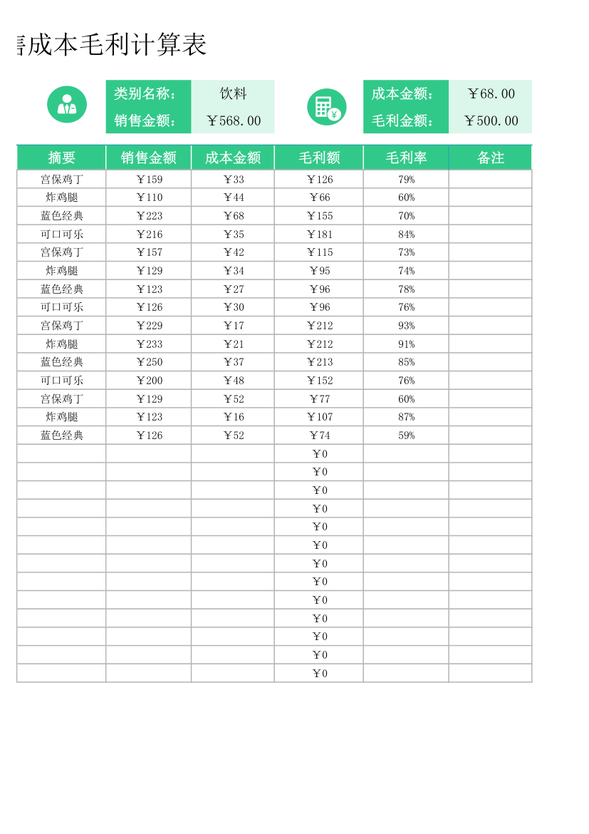 餐饮行业销售成本毛利计算表.xlsx第2页