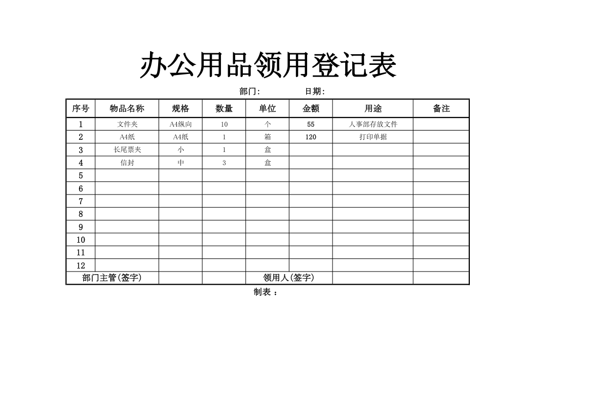 办公用品领用登记表物品领用登记.xlsx