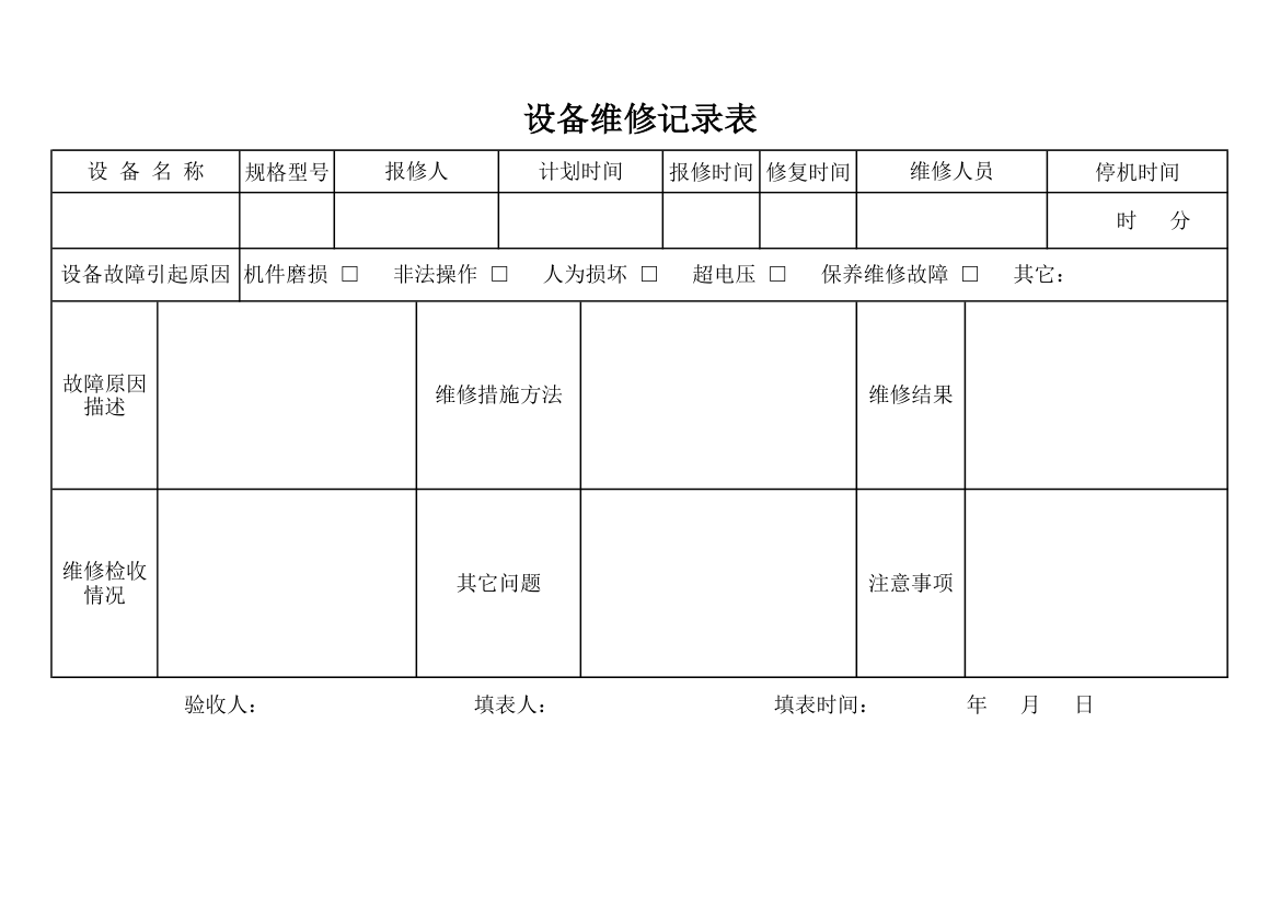 设备维修记录表.xls第1页