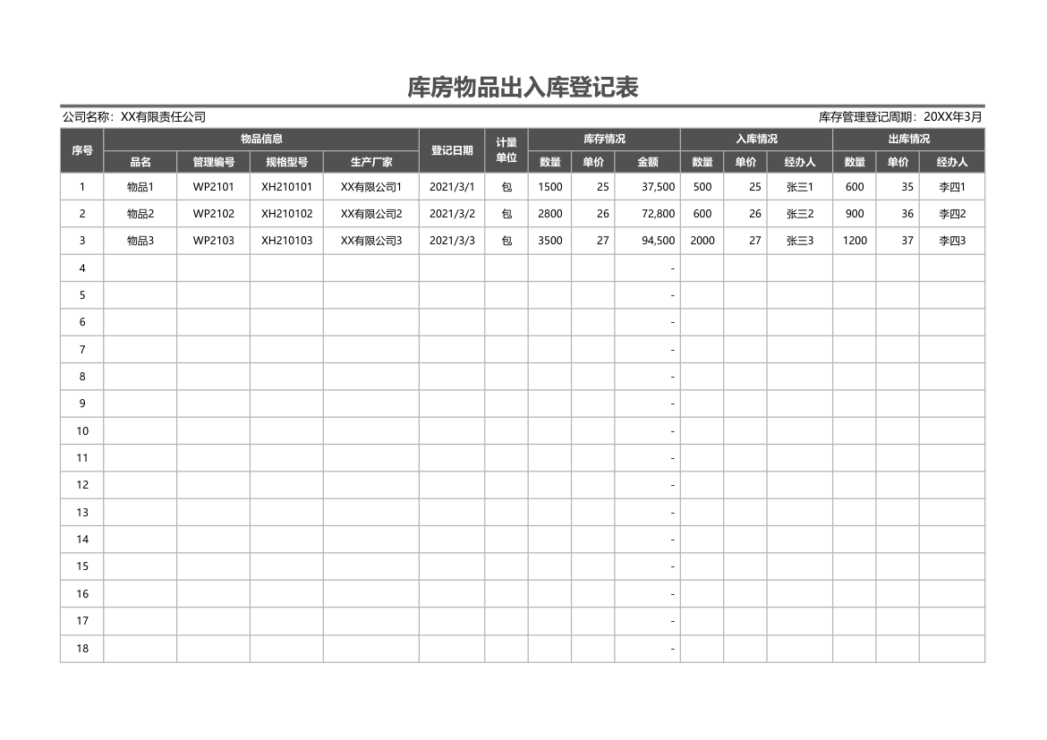 库房物品出入库登记表.xlsx第1页