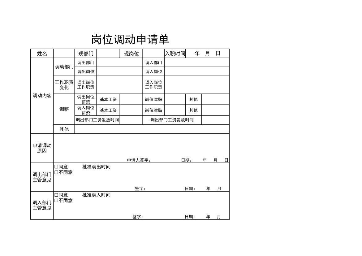 岗位调动申请单-申请表.xlsx第1页