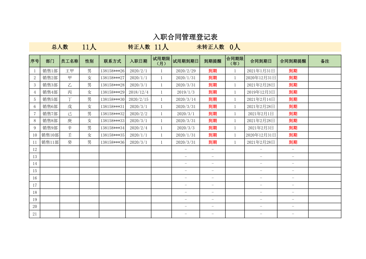 入职合同管理登记表.xlsx第1页