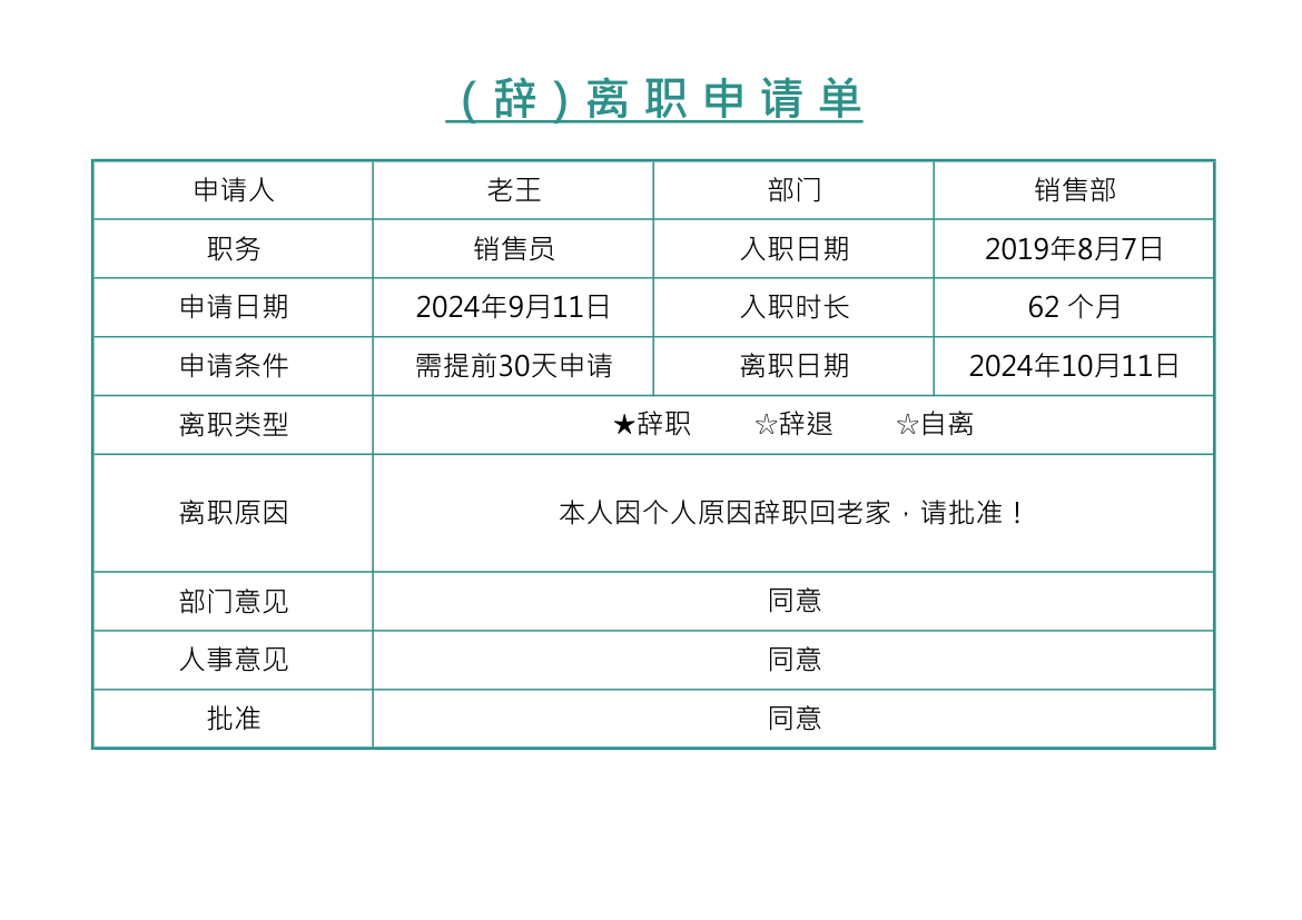 (辞)离职申请单.xlsx第1页