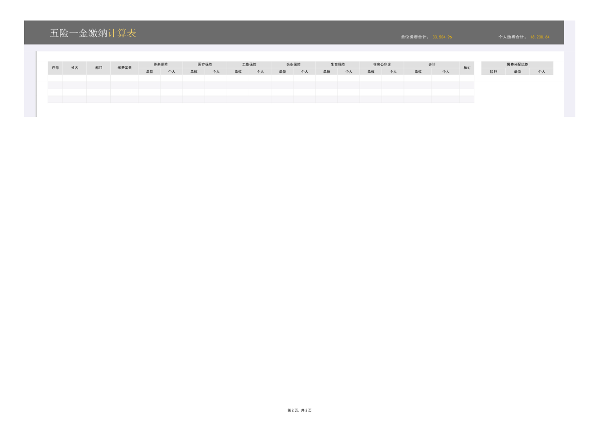 社保单位个人缴纳计算表.xlsx第2页