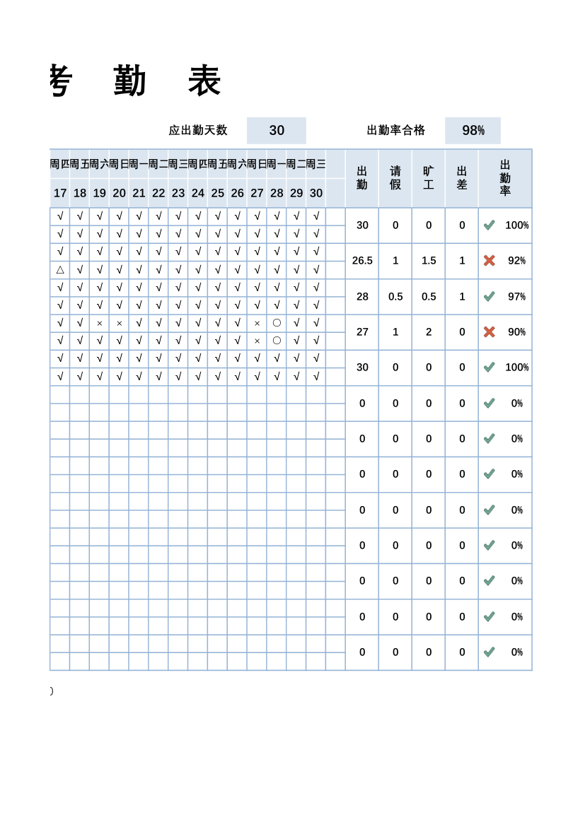 全自动考勤表.xlsx第2页