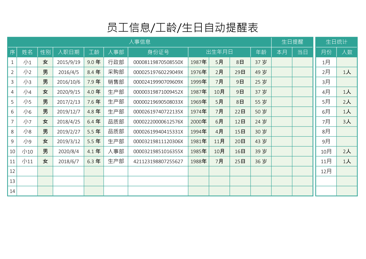 员工信息工龄生日自动提醒表.xlsx