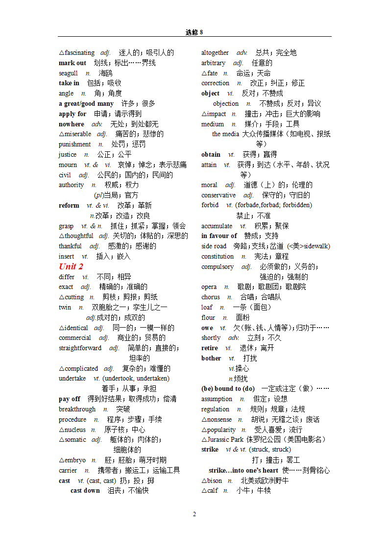 高中词汇表--选修8的词汇第2页