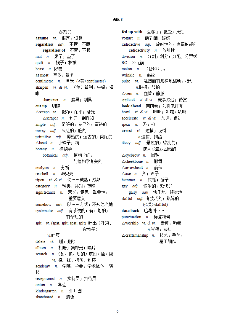 高中词汇表--选修8的词汇第6页