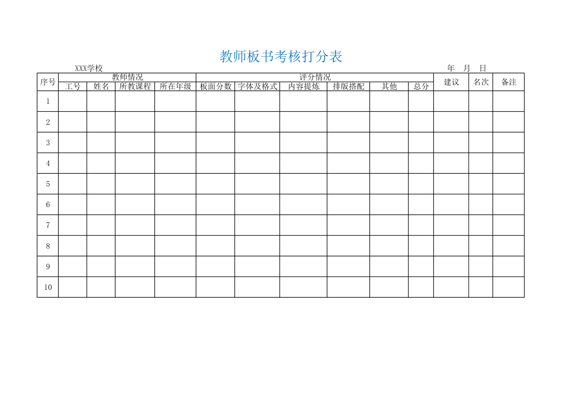 教师板书考核打分表.xlsx第1页