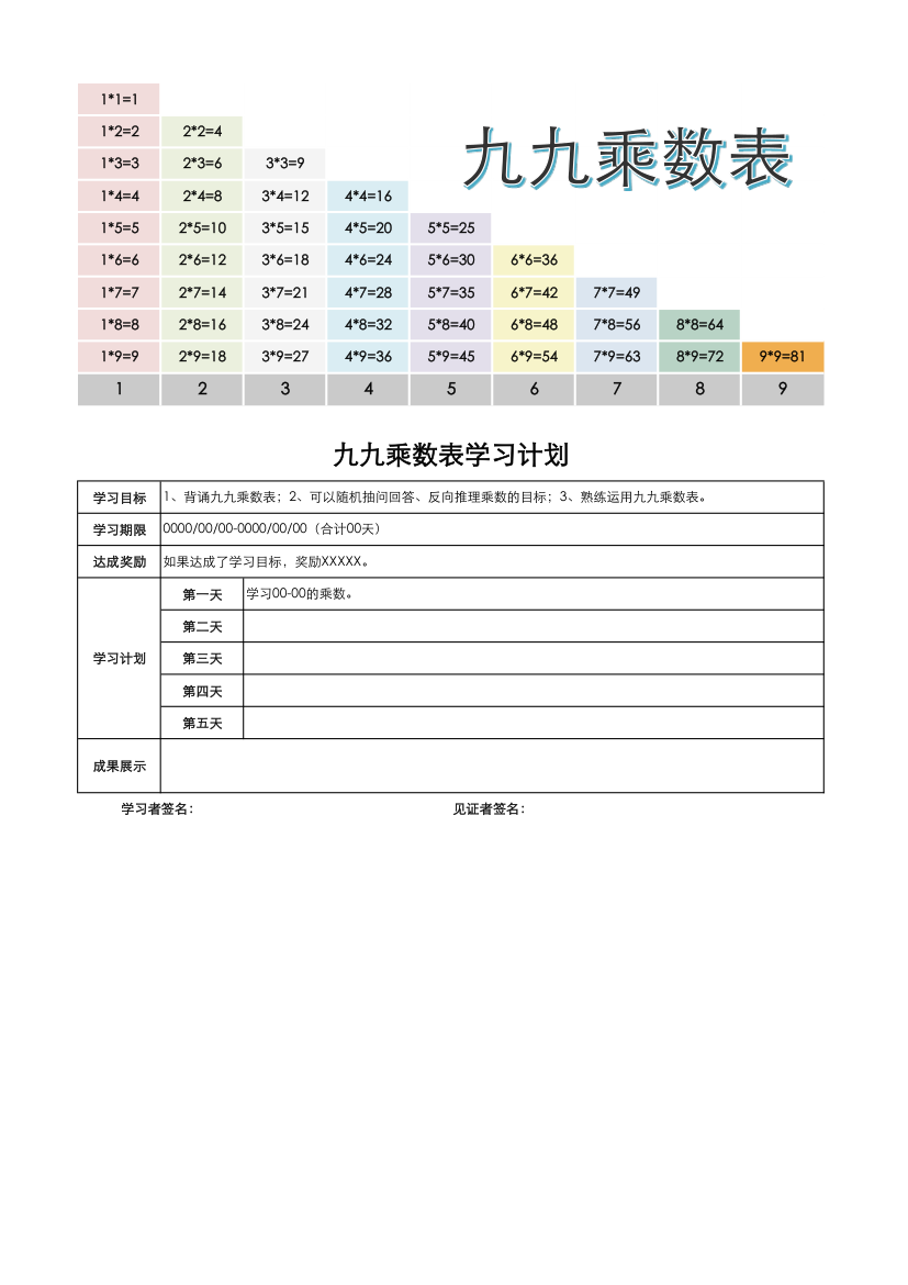 学生九九乘数学习表.xlsx