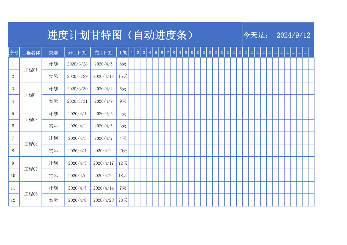 进度计划甘特图（自动进度条）.xlsx第1页