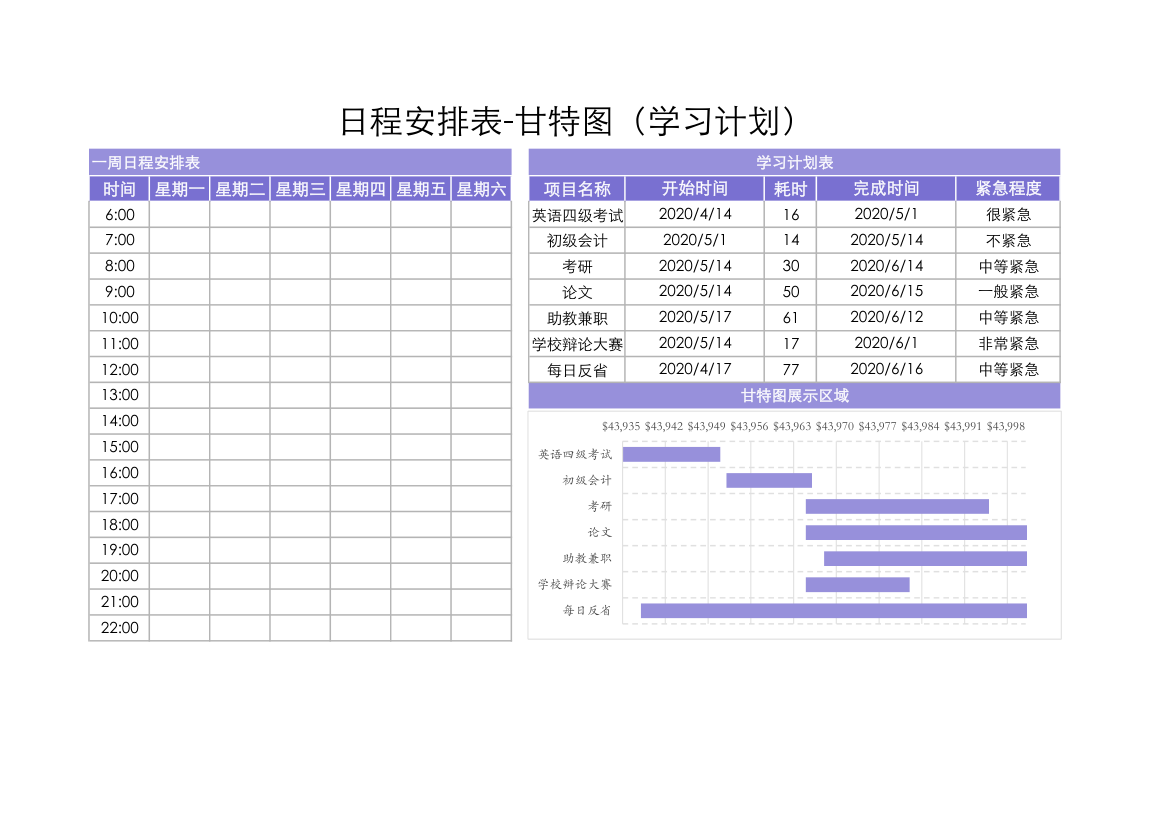 日程安排表-甘特图（学习计划）.xls