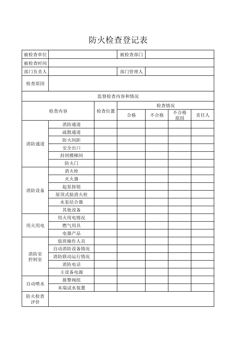 防火检查登记表.xlsx第1页