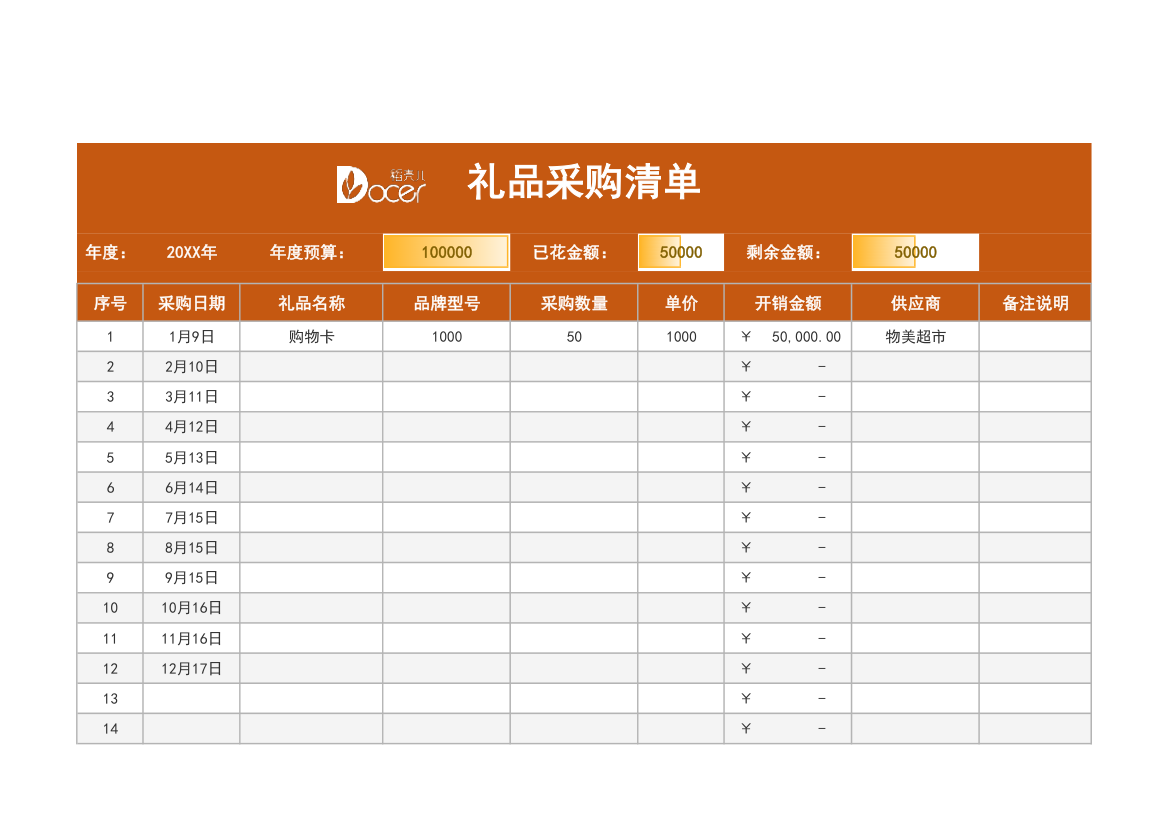 礼品采购清单.xlsx第1页