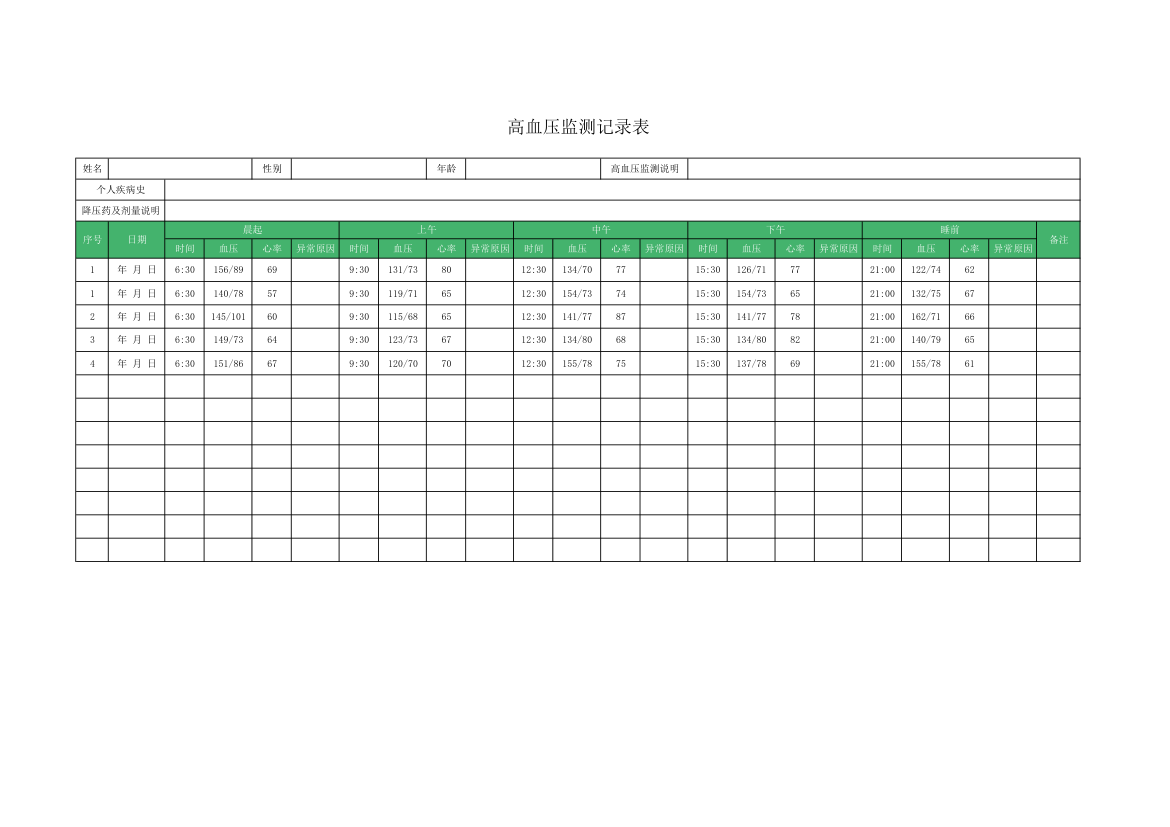 高血压监测记录表.xlsx第1页