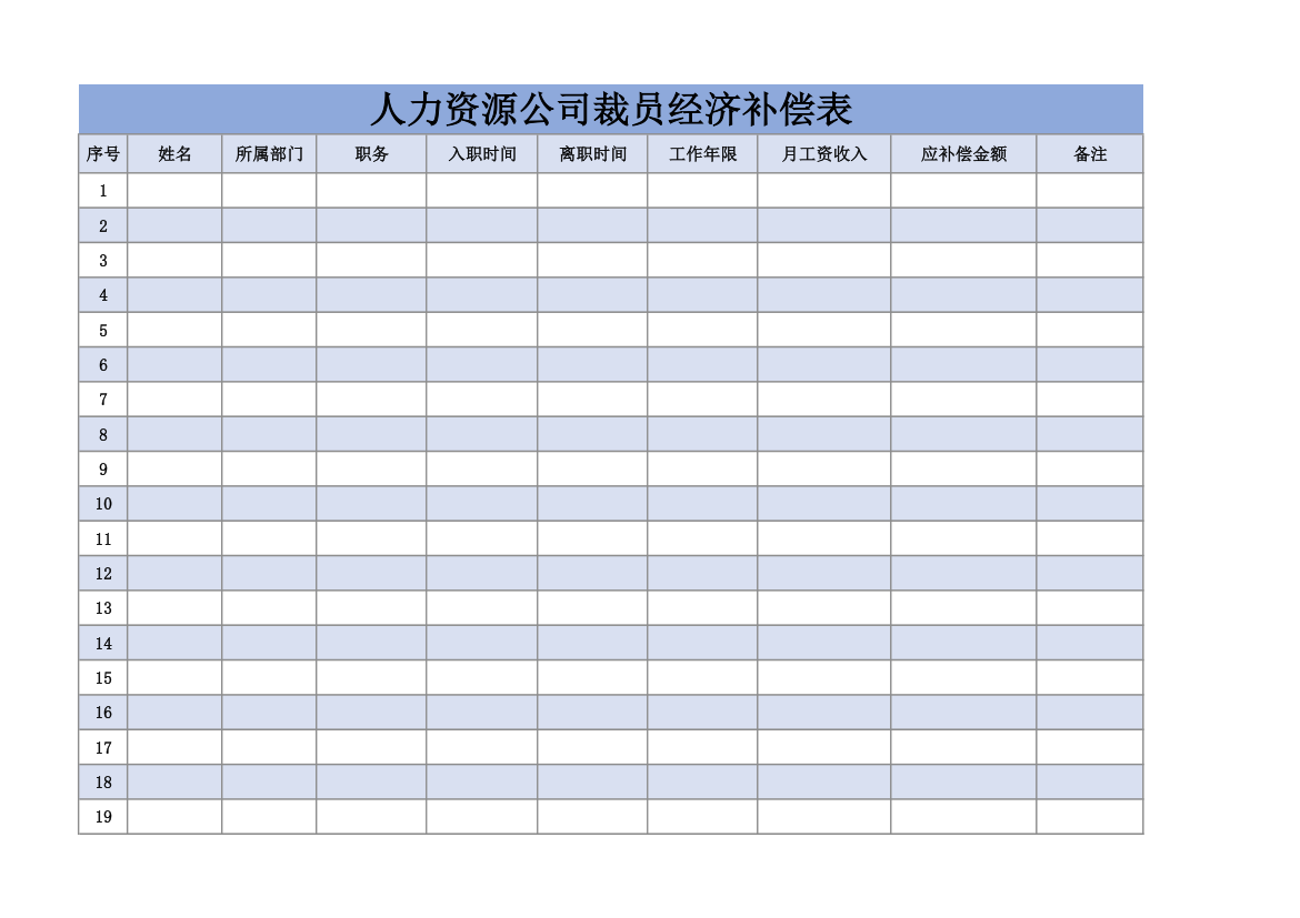 人力资源公司裁员经济补偿表.xlsx第1页