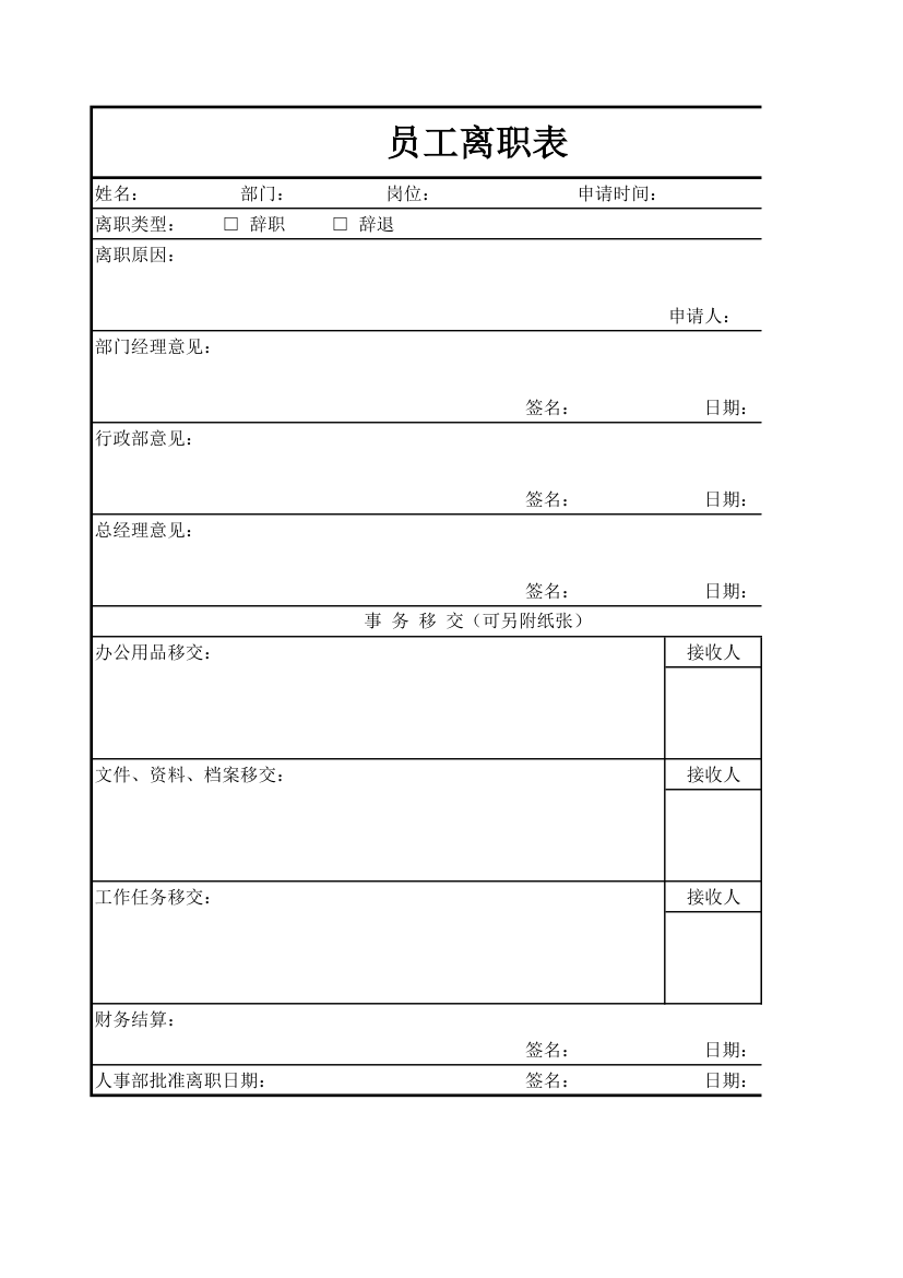 离职申请交接表.xls第1页