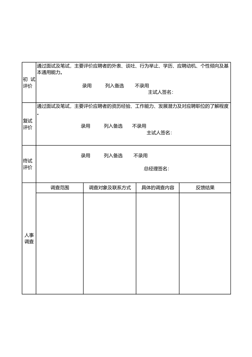 人员面试及人事调查表.xlsx第2页