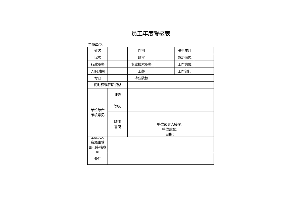 员工年度考核表.xls第1页