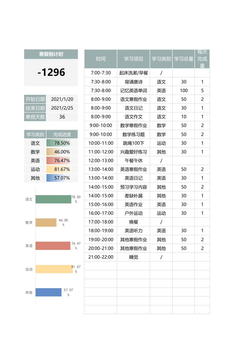 寒假学习计划表.xlsx