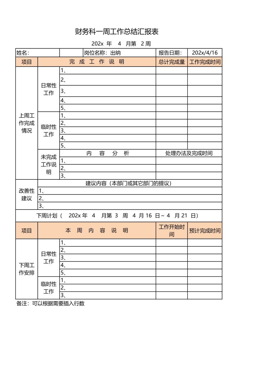 财务科每周工作总结及下周计划表.xlsx