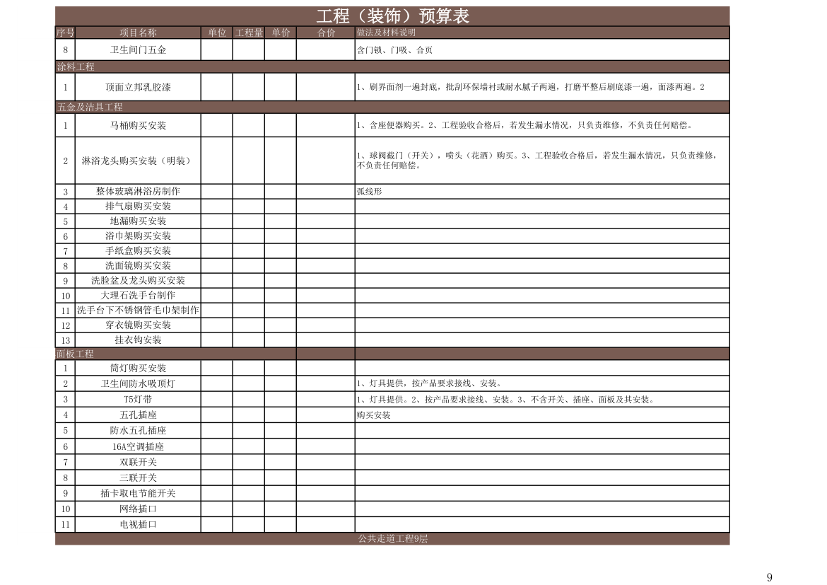 工程（装饰）预算表.xls第9页