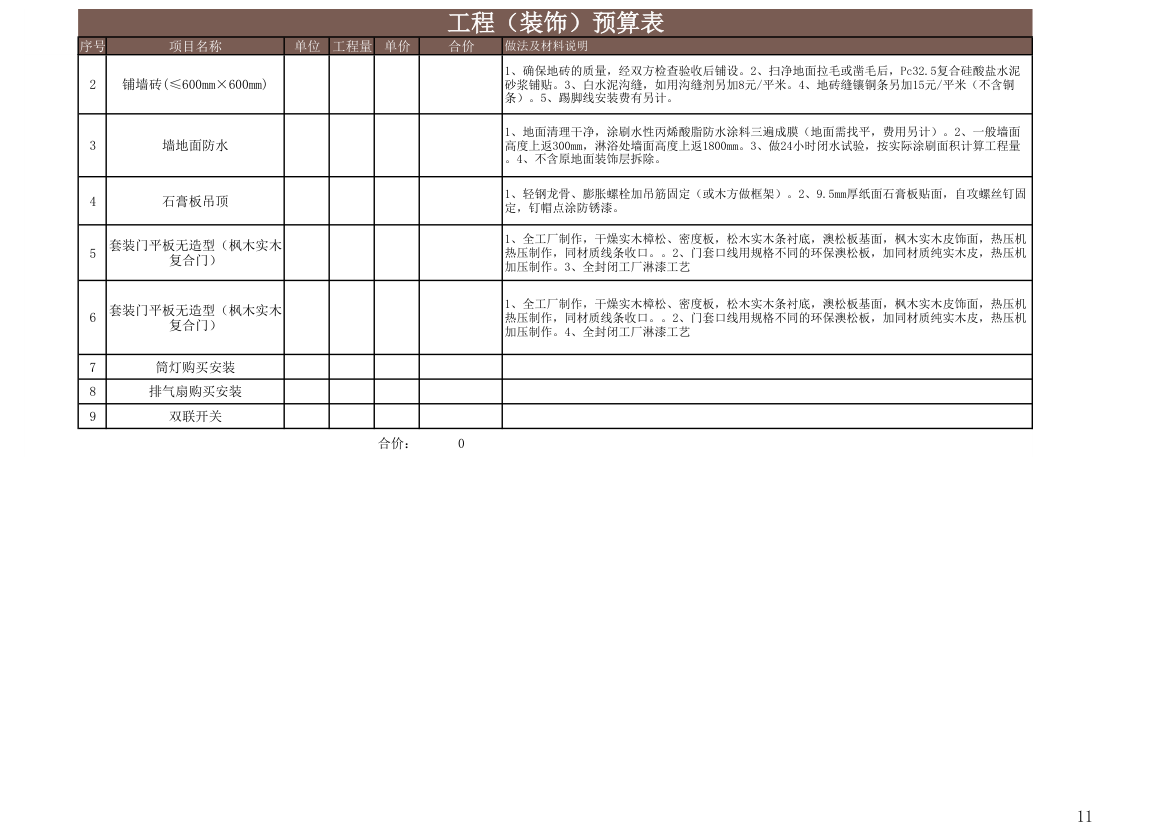 工程（装饰）预算表.xls第11页