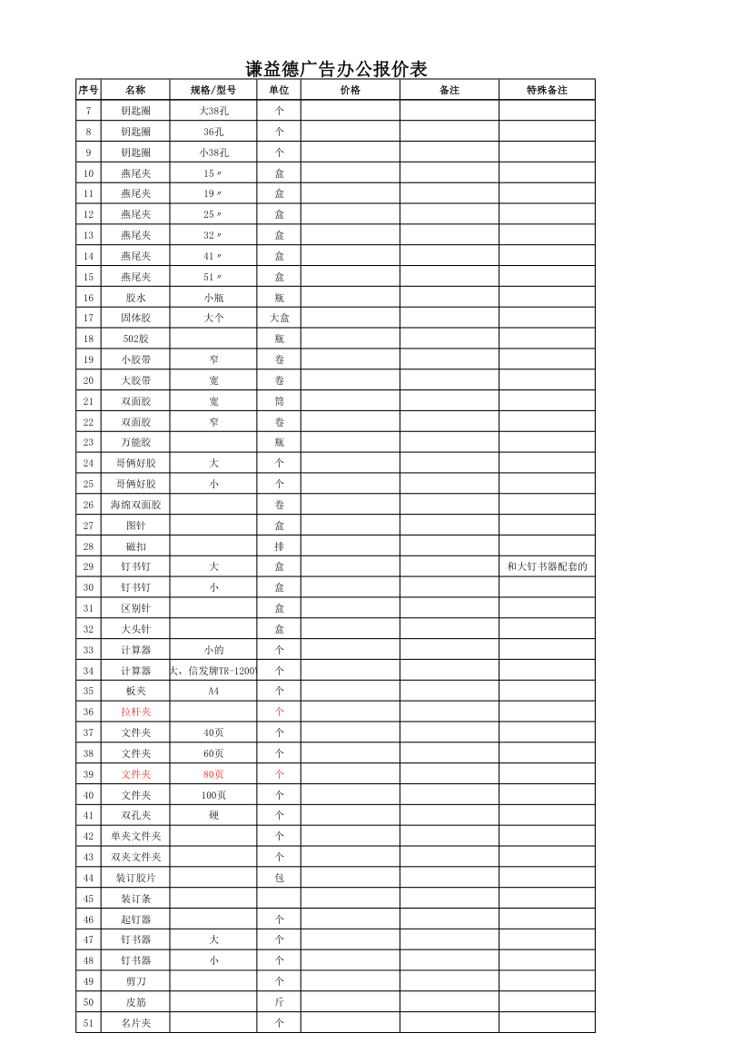 办公用品备货清单第2页