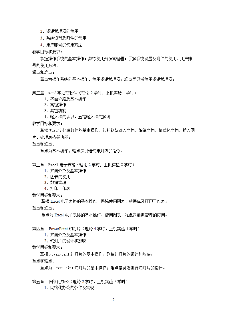 办公自动化教学大纲第2页