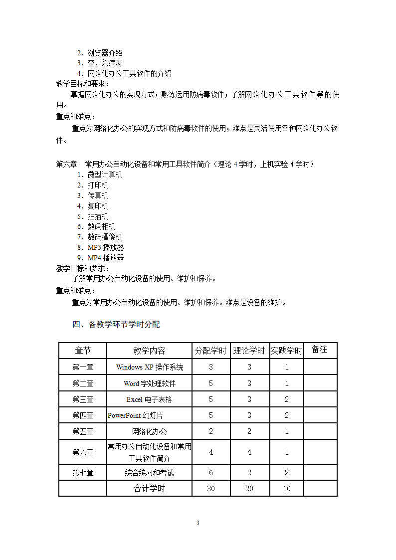 办公自动化教学大纲第3页