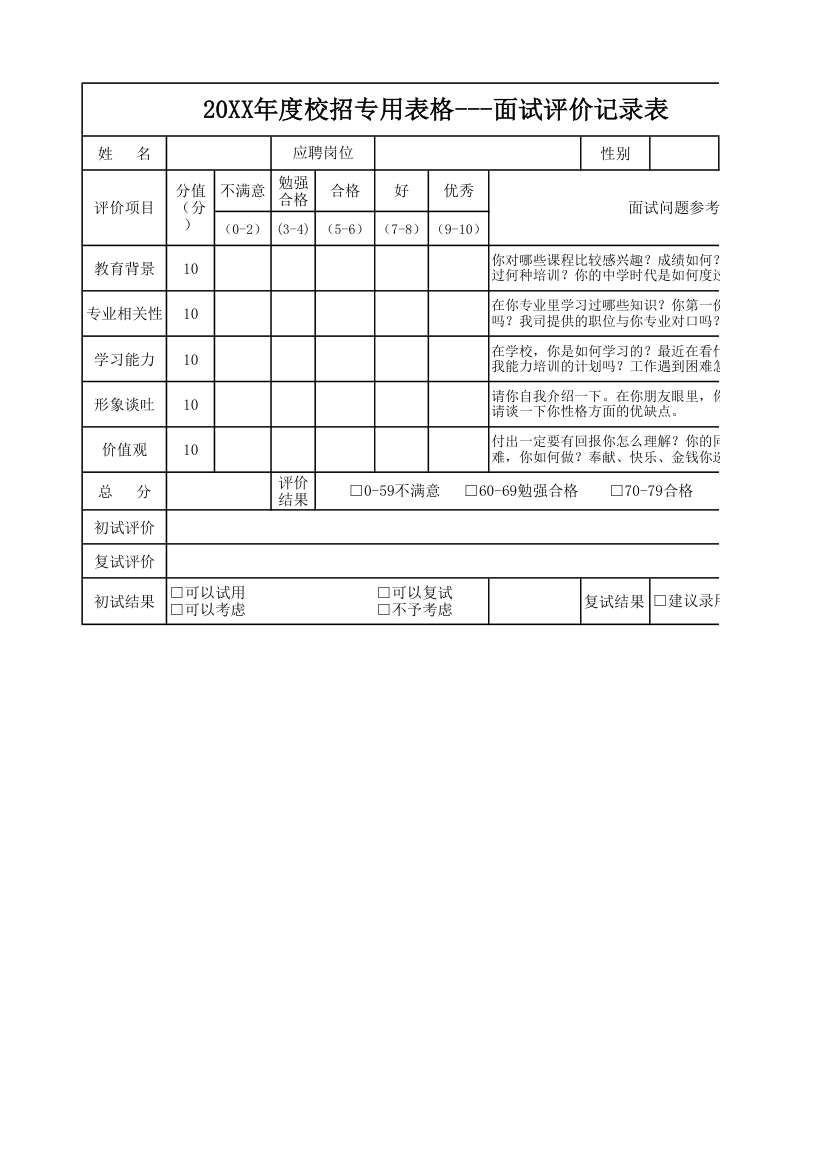 面试评价记录表.xlsx第1页