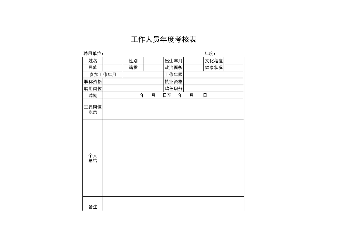 工作人员年度考核表.xls第1页