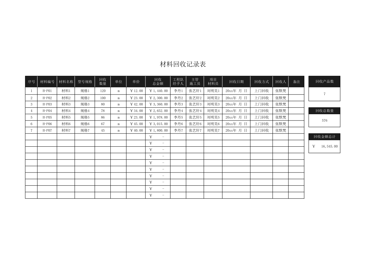 材料回收记录表.xlsx第1页