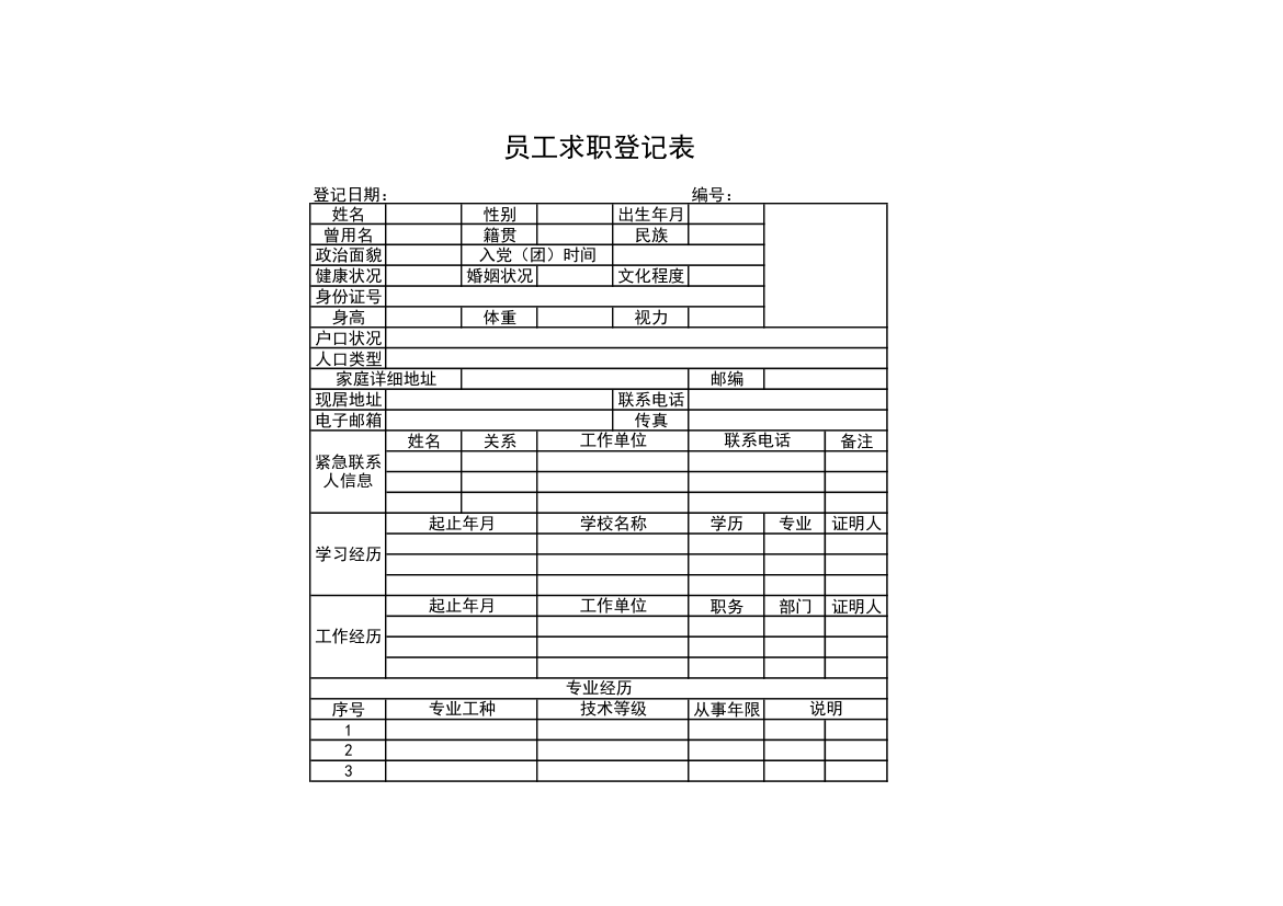 人事行政部员工求职登记表.xls