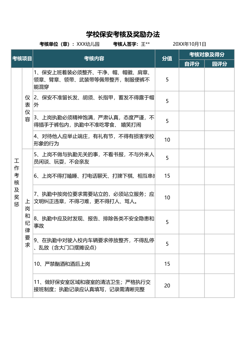 学校保安考核及奖励办法.xlsx第1页