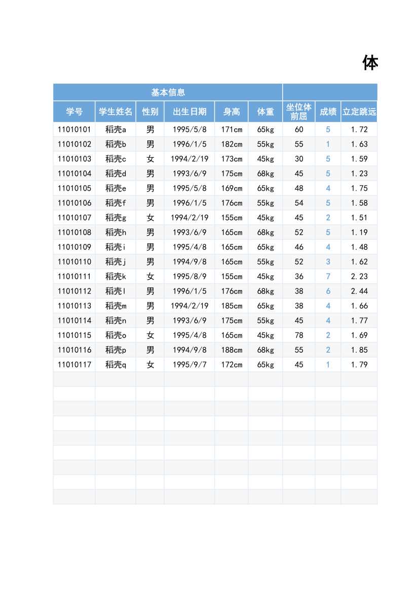 体育测试成绩登记表.xlsx