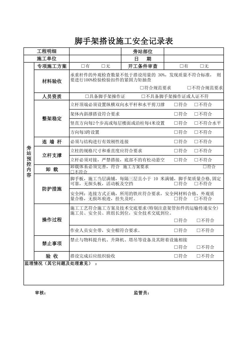 脚手架搭设施工安全记录表.xlsx第1页