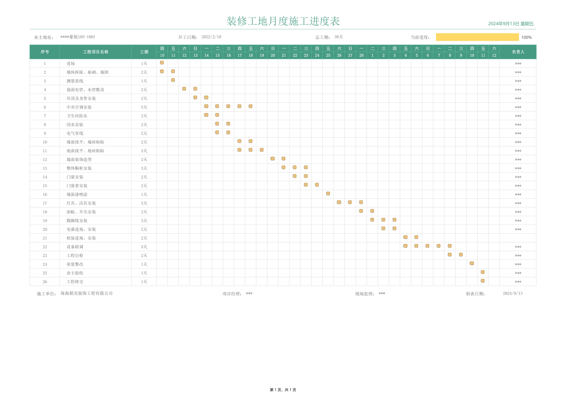 装修工地施工进度表.xlsx第1页