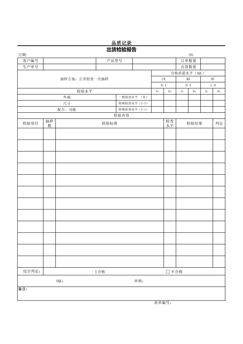 出货检验报告通用表格.xlsx第1页