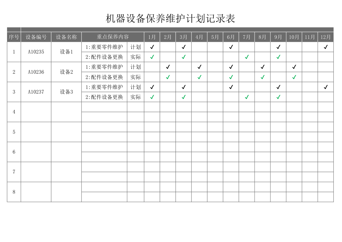 机器设备保养维护计划记录表.xlsx第1页