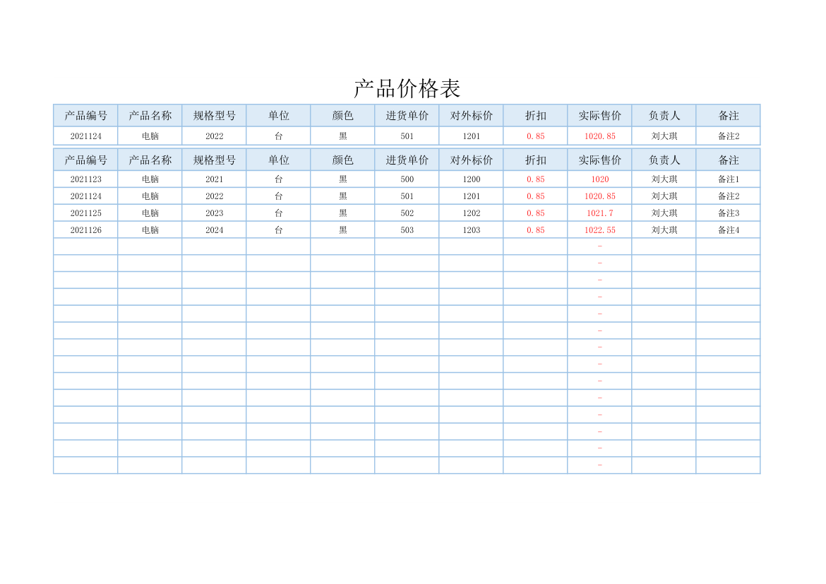 产品价格表.xlsx第1页