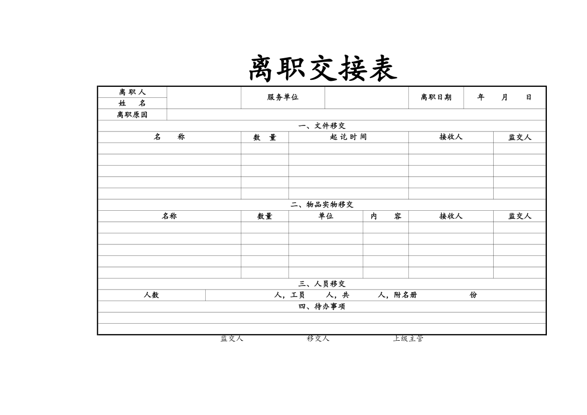 行政人事员工离职交接表模板.xlsx第1页