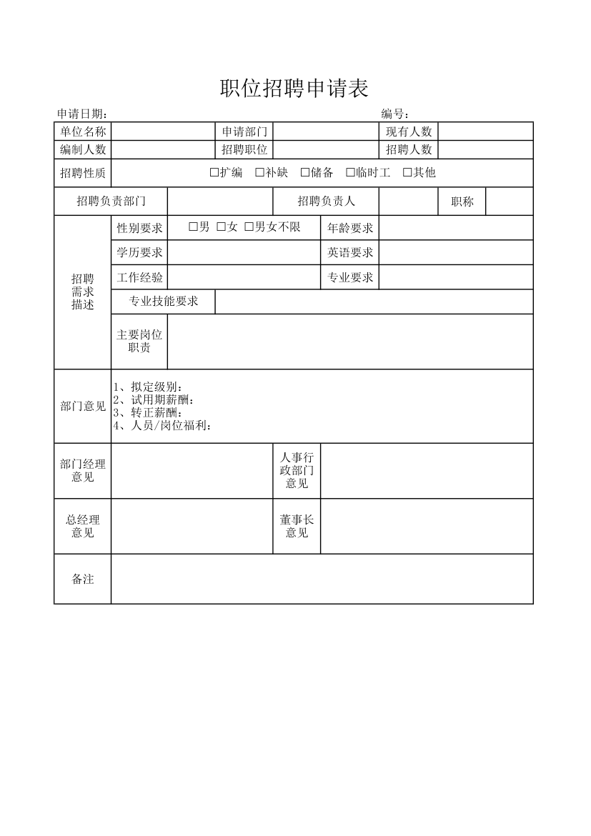 职位招聘申请表.xlsx第1页