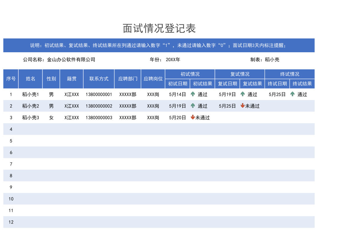 面试情况登记表.xlsx第1页