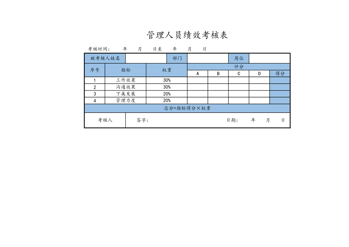 管理人员绩效考核表.xlsx第1页