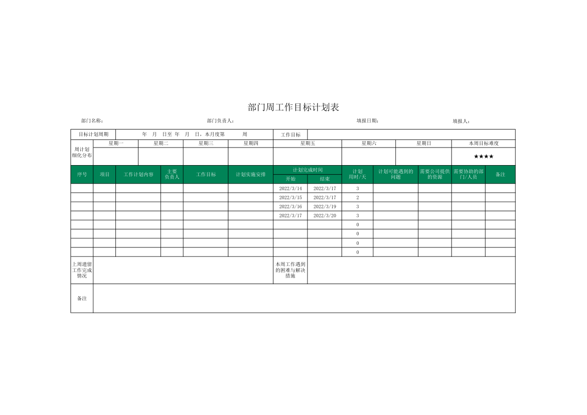 部门周工作目标计划表.xlsx第1页