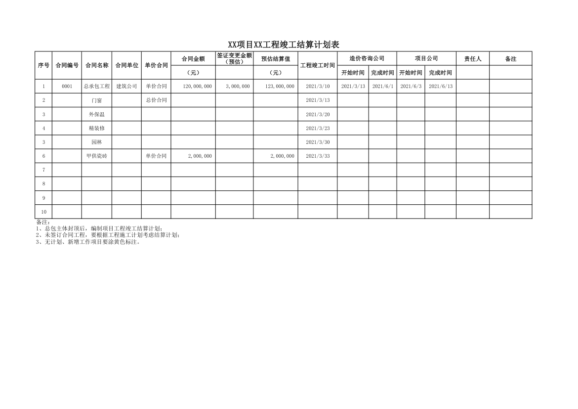 工程竣工结算计划表.xlsx第1页