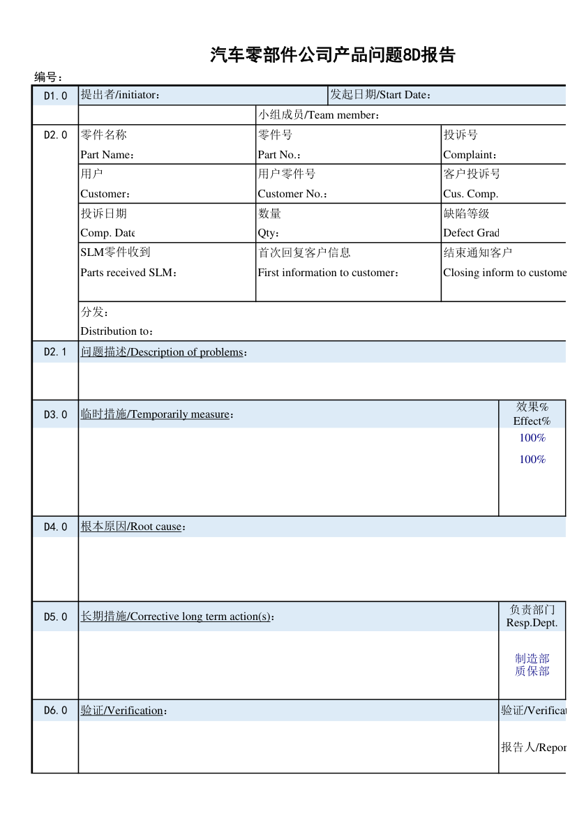 汽车零部件公司产品问题8D报告.xlsx第1页